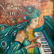 Painting Stylized lady playing the piano